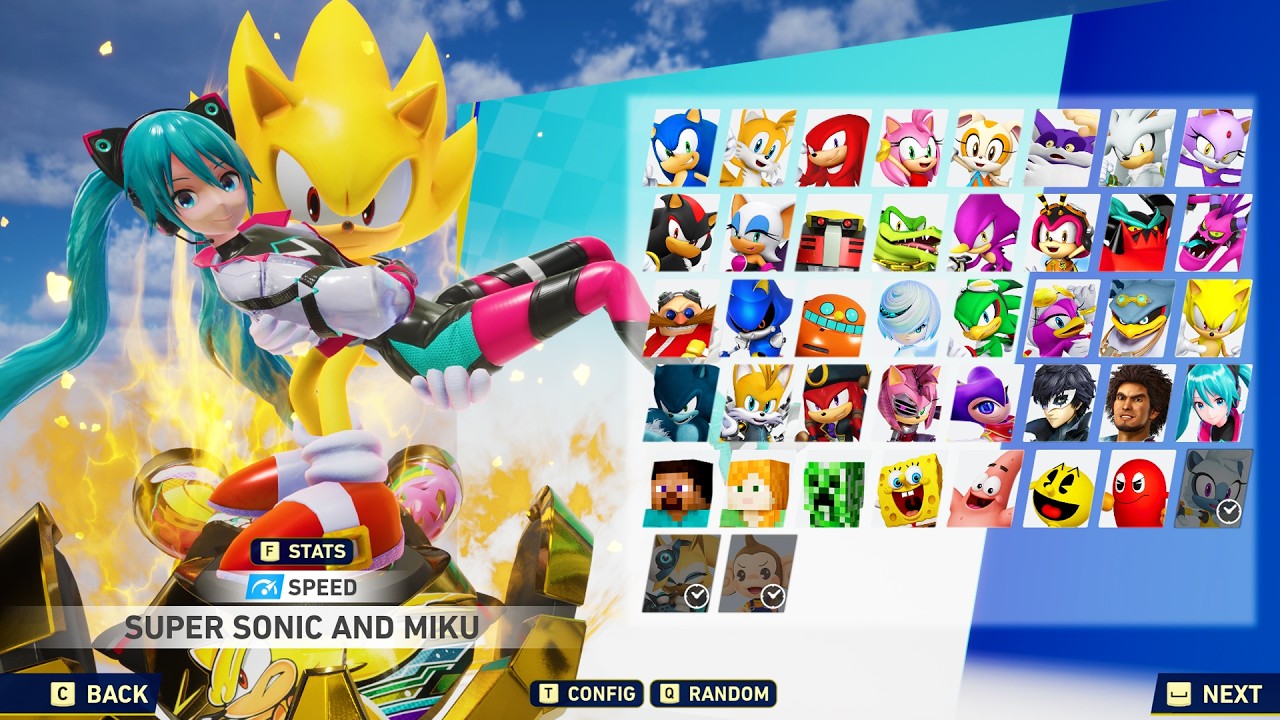 Super Sonic is holding Miku his hands in Sonic Racing Crossworlds!