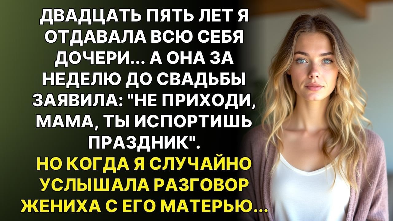 Дочь сказала: 'Мама, не приходи на мою свадьбу, ты испортишь праздник'. На следующий день...