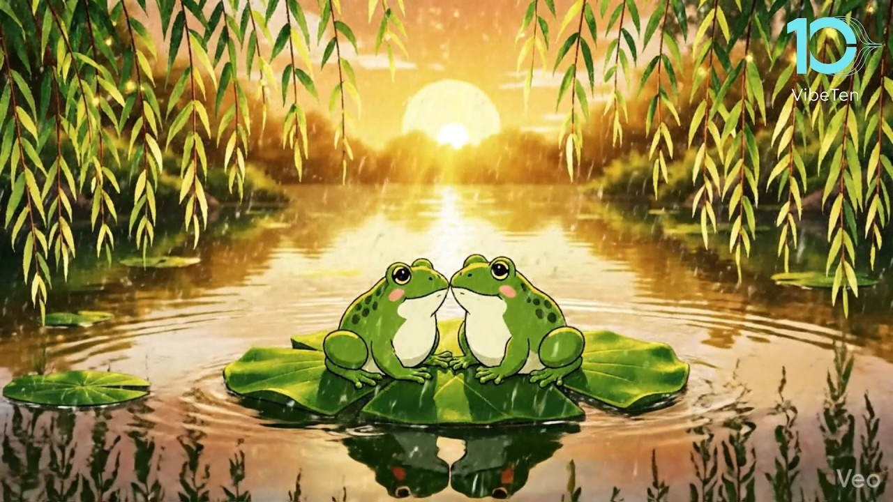 VibeTen | Frog Serenity — 1 Hour Golden Rain & Cozy Pond Ambience (High-Fidelity)