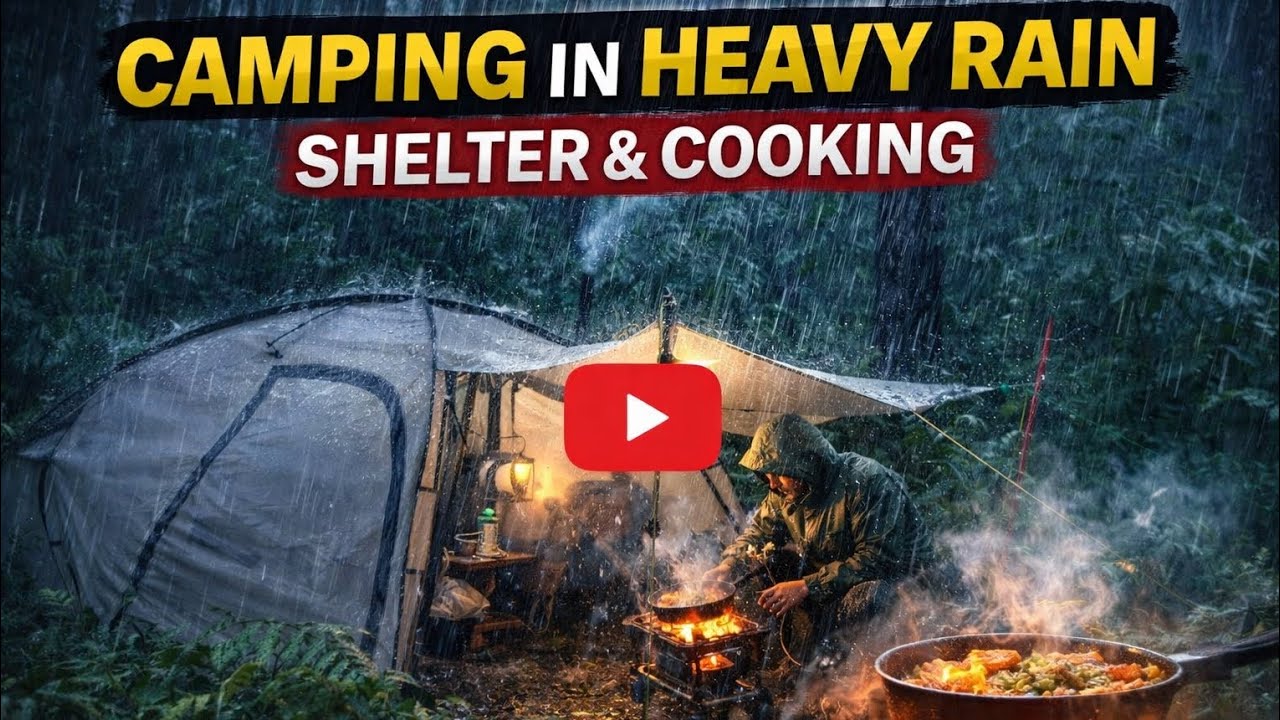 Building a Survival Shelter in Deep Forest | Heavy🇺🇸 Rain Camping & Cooking Alone
