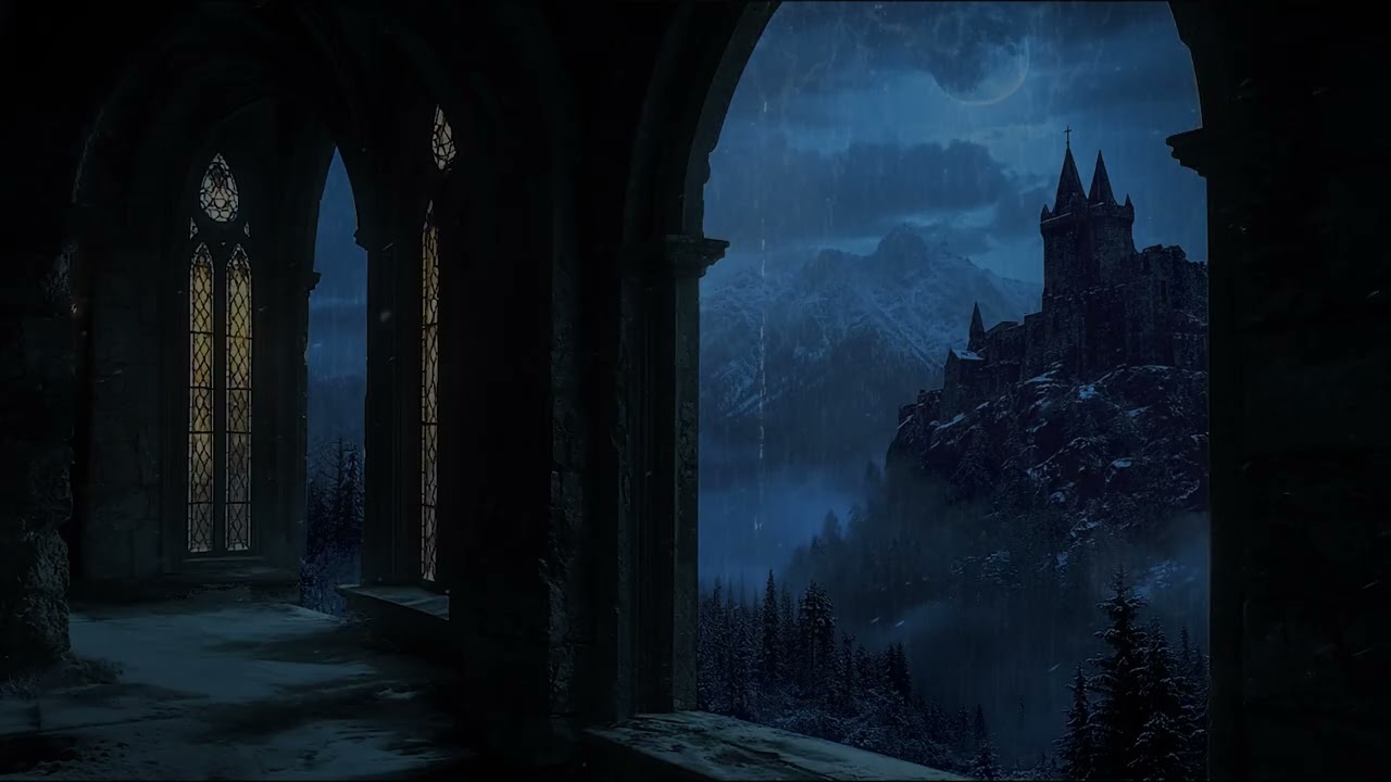 Hogwarts Castle Rainy View 🌧️ Cozy Thunderstorm Sounds & Relaxing Reading Ambience