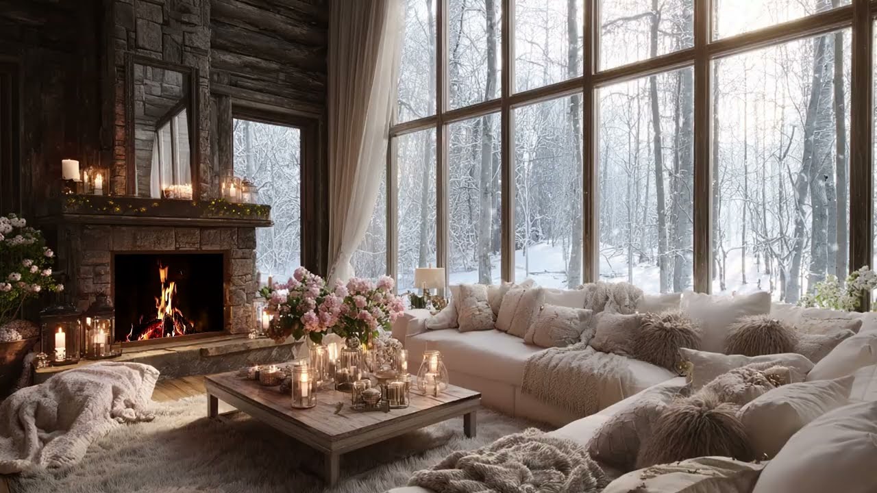 Cozy Log Cabin in a Snowstorm: Soft Piano Music and Fireplace Sounds for a Restful Sleep