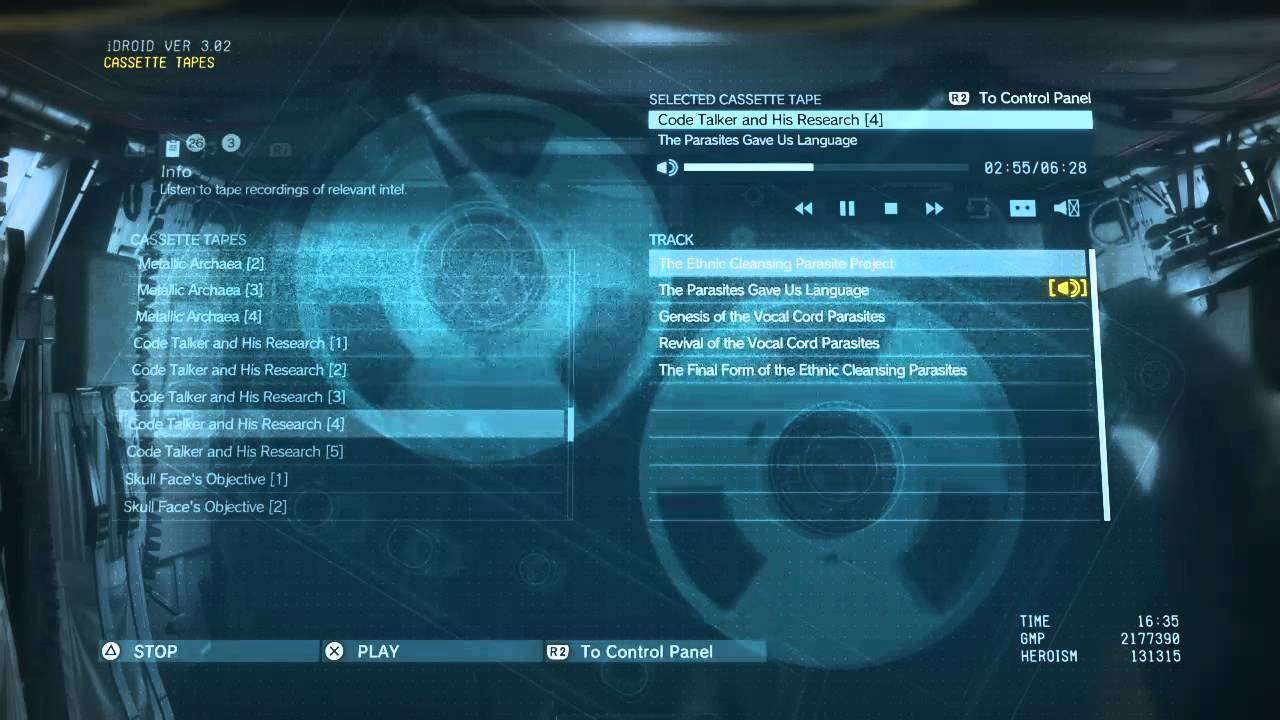 MGSV: TPP - Cassette Tape Recording - Code Talker and His Research #1-5 (The Phantom Pain)