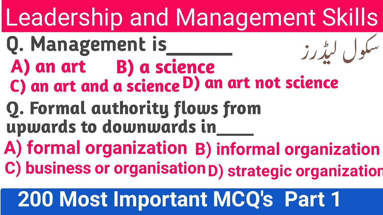 Leadership and Management Skills Mcqs Part 1 | School Leaders | ETEA Test | 200 Most Important MCQs