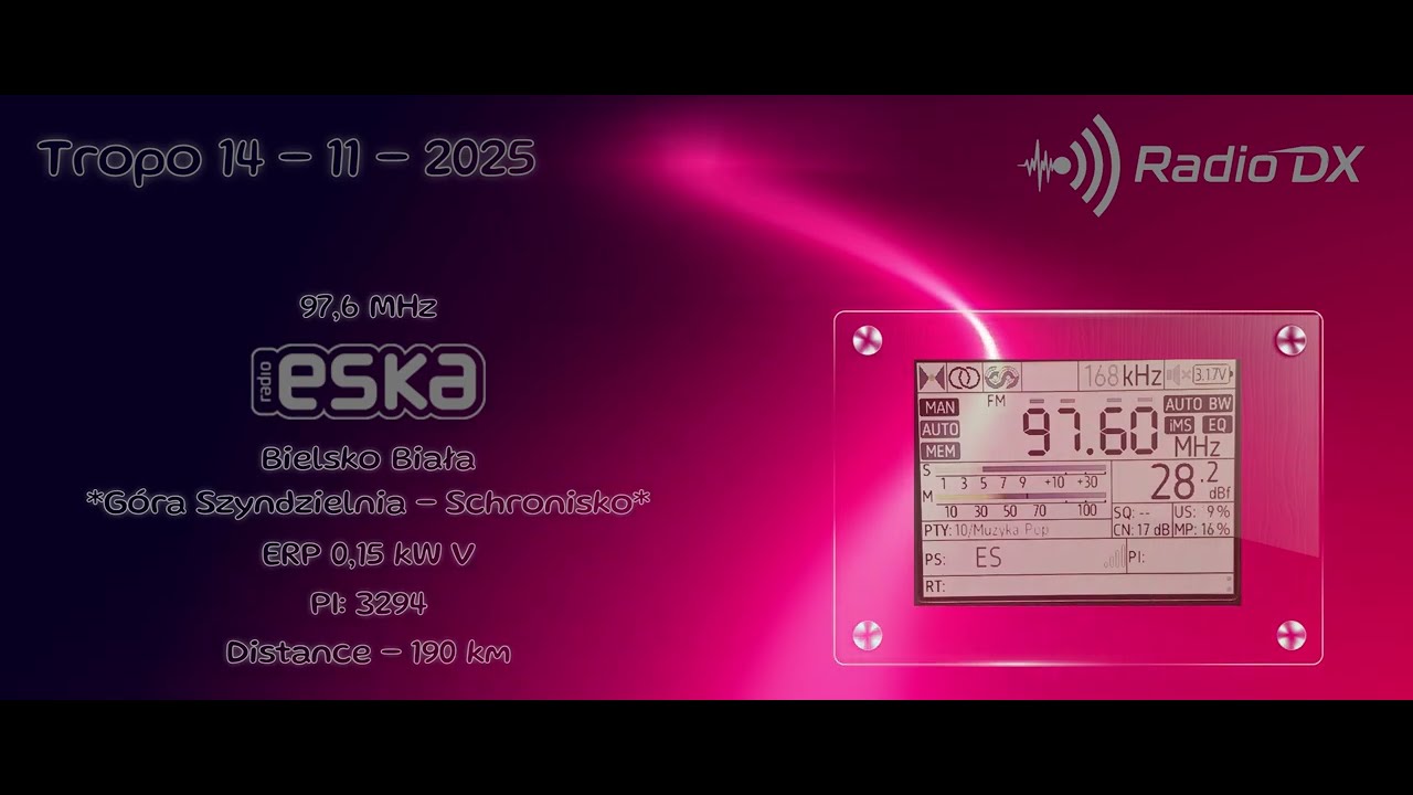 [FM-DX] Tropo 97,6 MHz Radio Eska Południe reception in Piotrków Tryb. 14.11.2025
