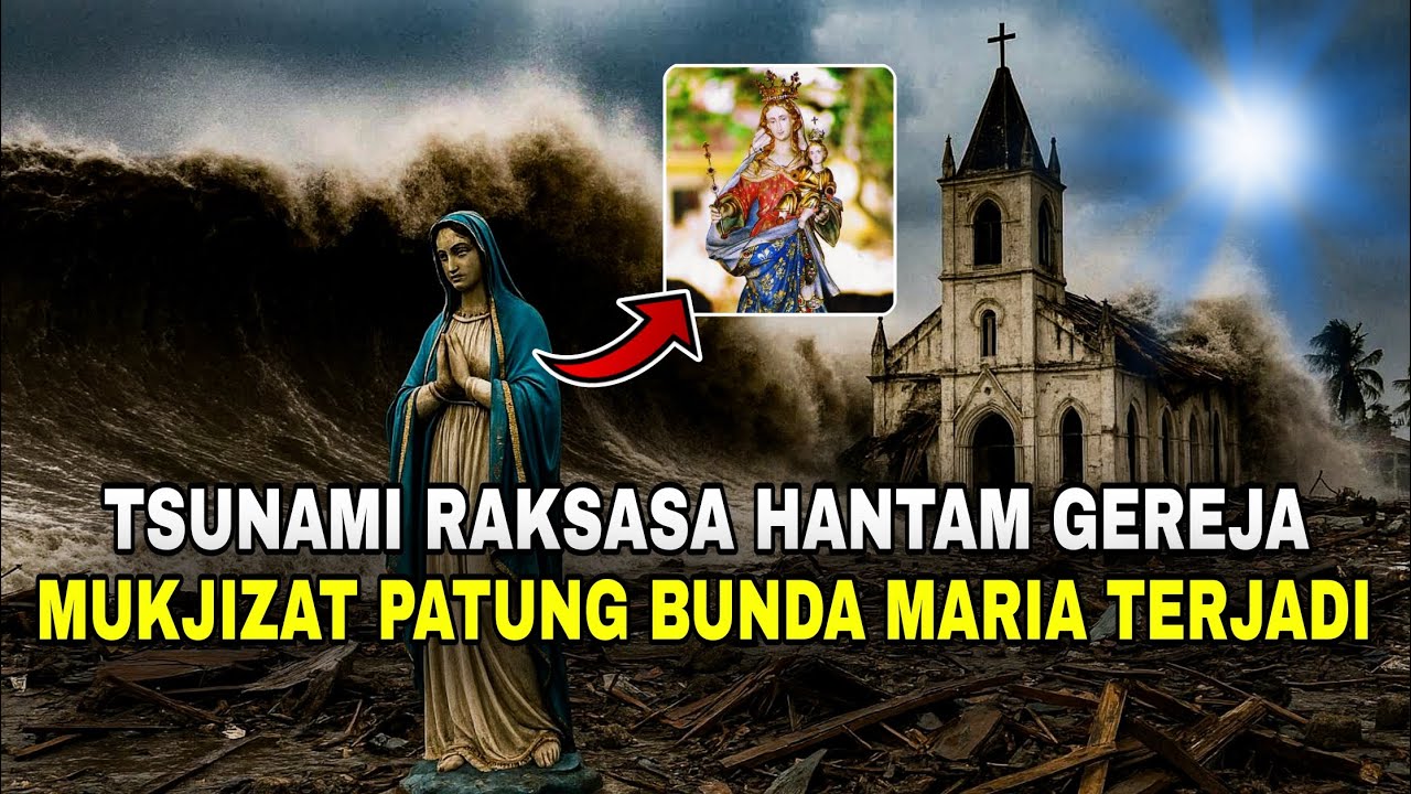 TSUNAMI DAHSYAT hantam GEREJA saat MISA! Patung BUNDA MARIA UTUH‼️Mukjizat.. 