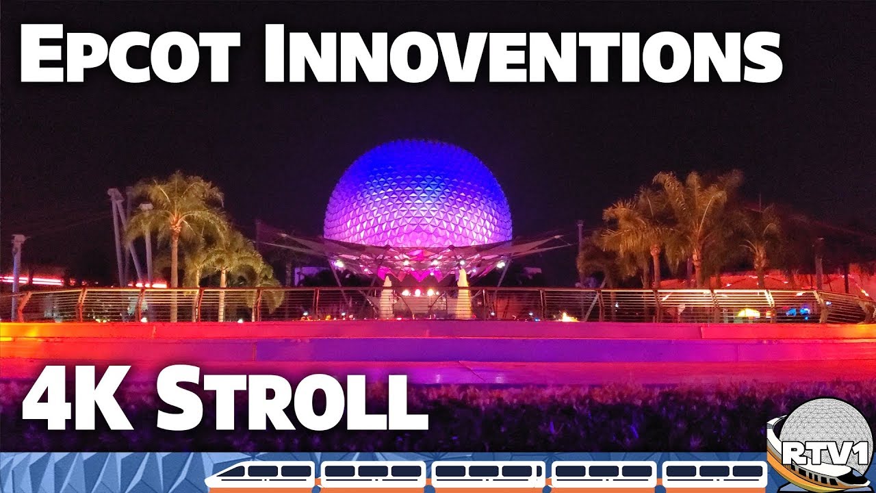 Epcot Relaxing Stroll - Innoventions Plaza at Night before Construction - 4K Low Light