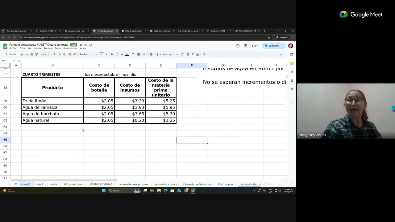 PLANEACION FINANCIERA Presupuesto de comprars y nomina 16 feb
