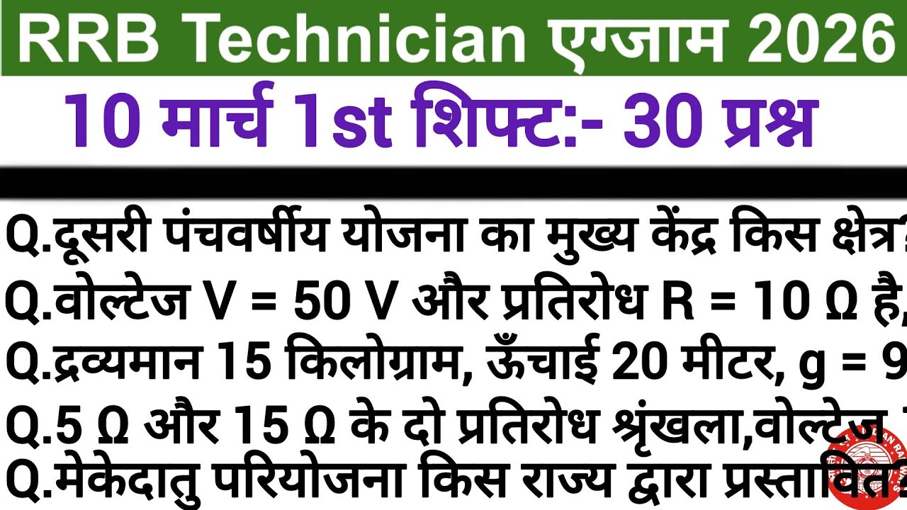 RRB Technician Exam 2026 10 March 1st Shift Analysis | Technician Today Exam Analysis || Paper