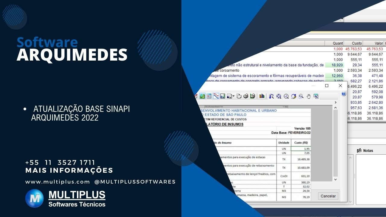 ARQUIMEDES: Atualização Base Sinapi Arquimedes 2022