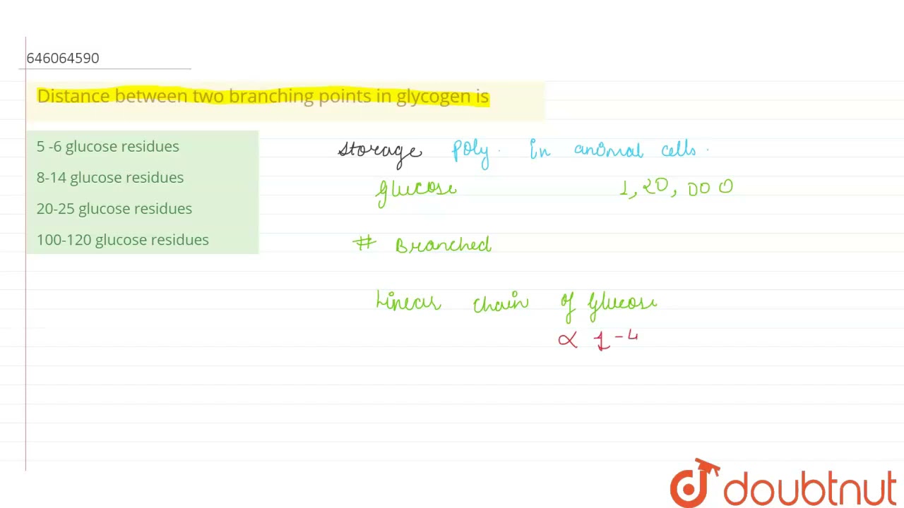 Distance between two branching points in glycogen is  | 12 | MOLECULES OF THE CELL | BIOLOGY | D...