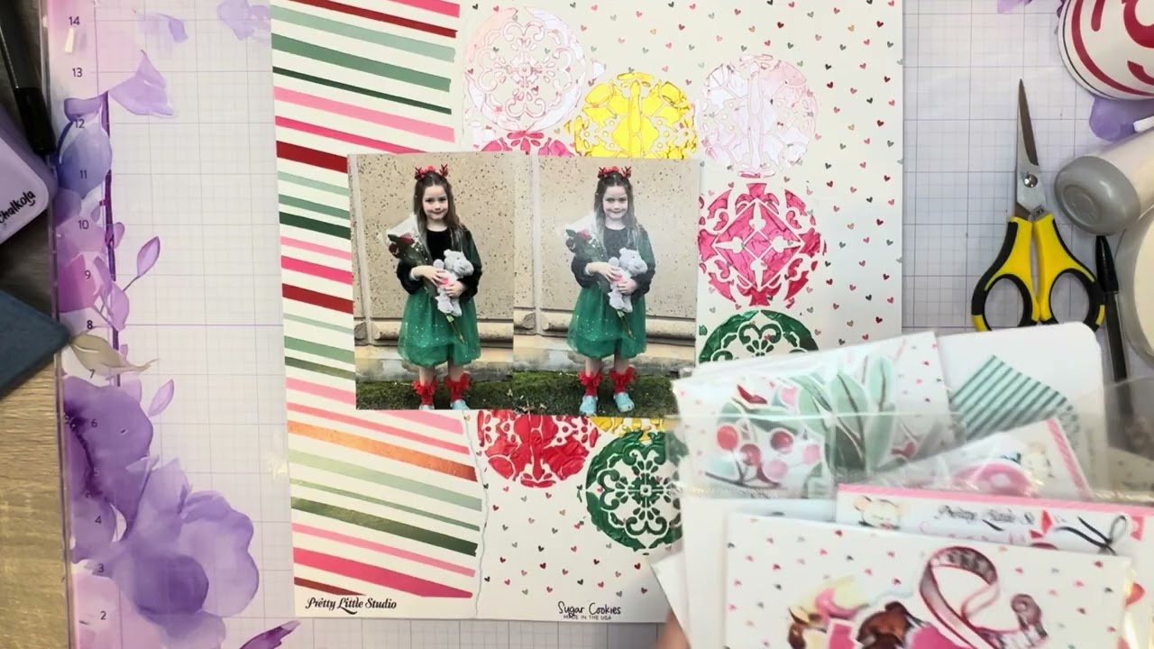Оформление с использованием трафаретной пасты и коллекции Sugar Plum от Pretty Little Studio для ...