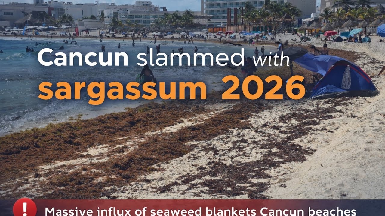 Cancun beaches hit with sargassum