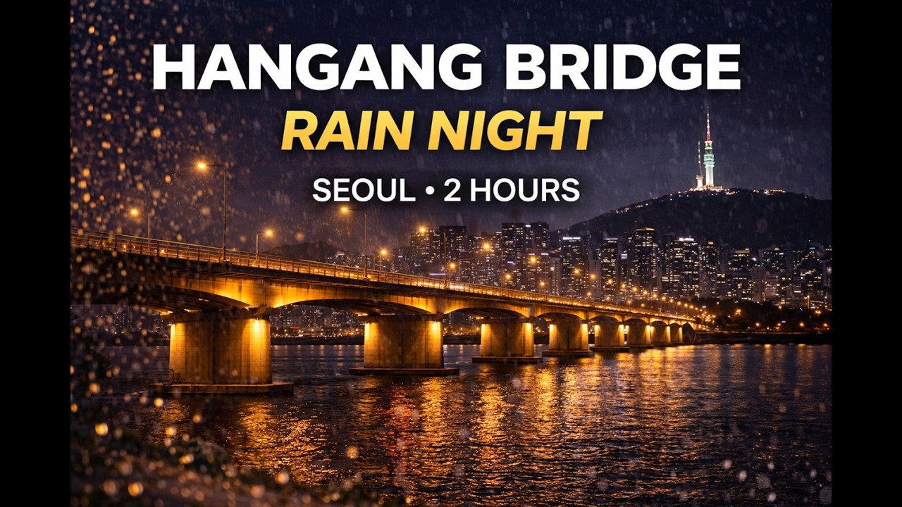 Hangang Bridge Rain Night in Seoul | 2 Hours