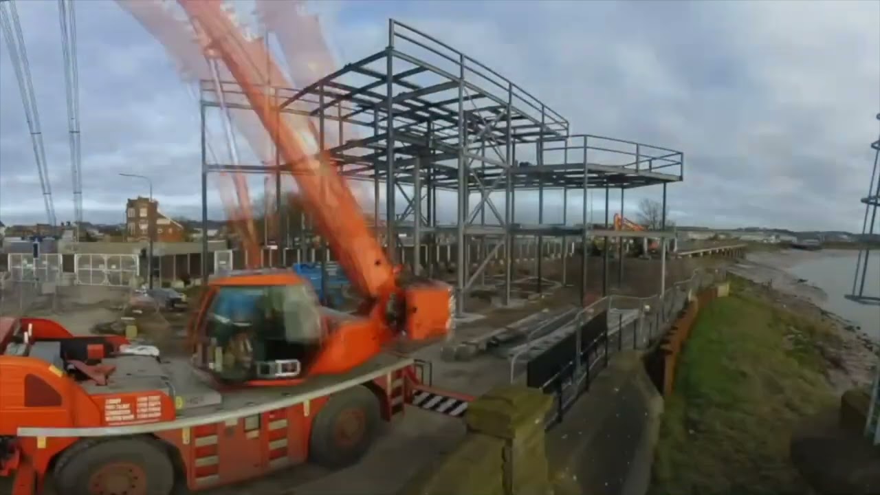 Timelapse Construction Footage | Newport Transporter Bridge Visitor Centre | Steel Frame Goes Up