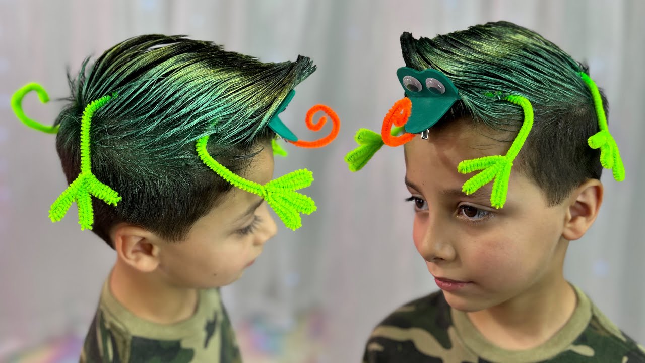 PEINADO LOCO 🤪💚Camaleón 💚 idea para niños