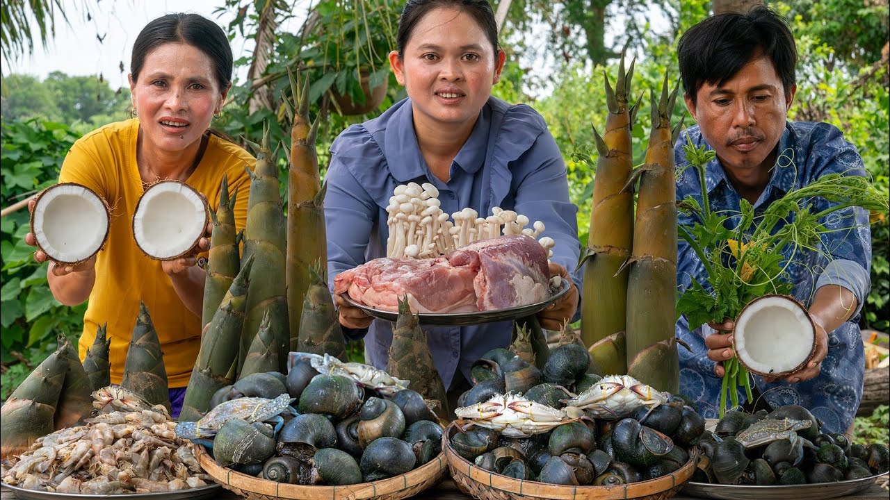 Revolutionary Bamboo Shoot Feast! Snail, Pork Belly, Sea Crab & Shrimp &ndash; Khmer Fusion Recipe!