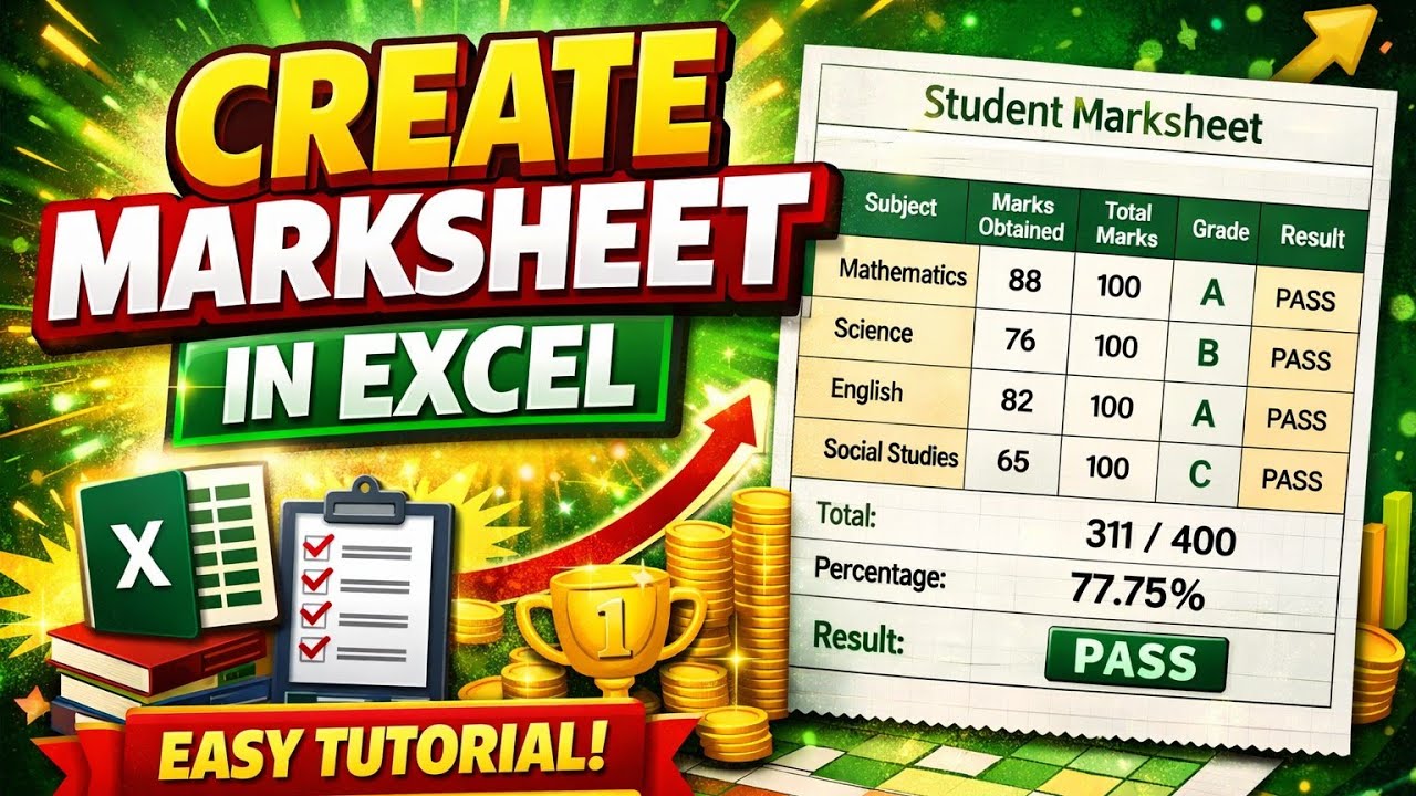 Create Marksheet in Excel | Automatic Result, Total & Grade Kaise Calculate Kare