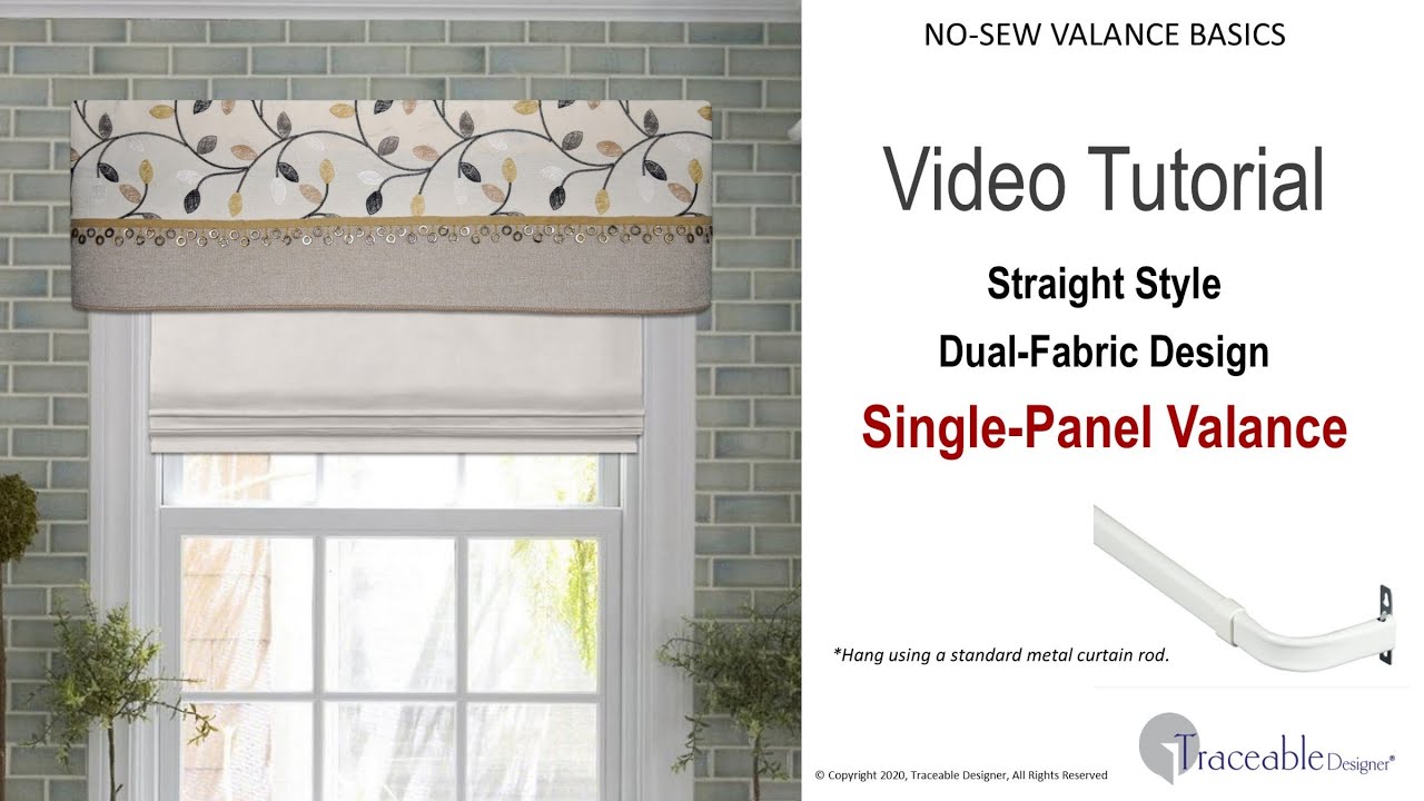 Traceable Designer, Easy No-Sew, Single Panel Valance, Straight Dual-Fabric Design. #valance