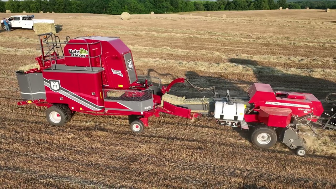 Baling Hay with Massey Ferguson 1840 and Bale Baron