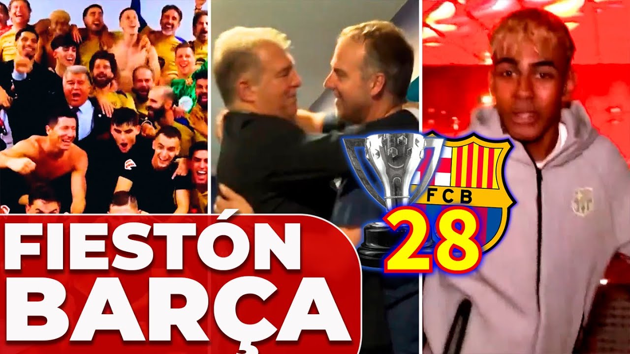 La FIESTA completa del FC BARCELONA celebrando LA LIGA: VESTUARIO, CORNELLÁ Y AFICIÓN