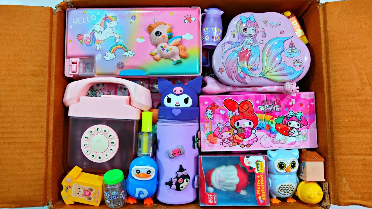 Unboxing Modern Fancy Stationery 📚, Pencil Box, Piggy Bank, Sipper bottle, Pouch, Sharpener, Erasner