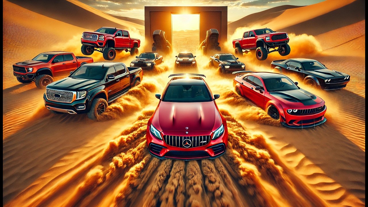 Showroom to Sand Mountain! Red Mercedes E63 vs GMC & Dodge Challenger 😱
