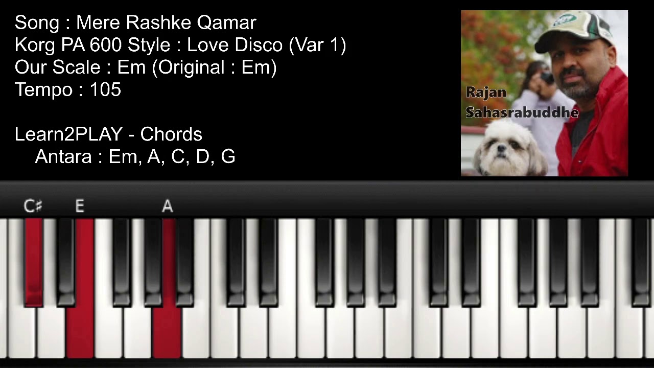 Chords - Mere Rashke Qamar - Piano Tutorial - Slow Play - Easy Piano - Lighted Keys - Notes