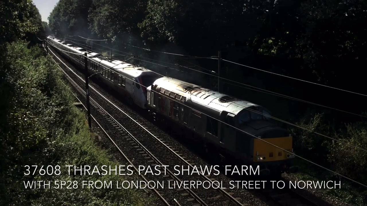 Rail Operations Group 37608 thrashes past Shaws Farm with 5P28