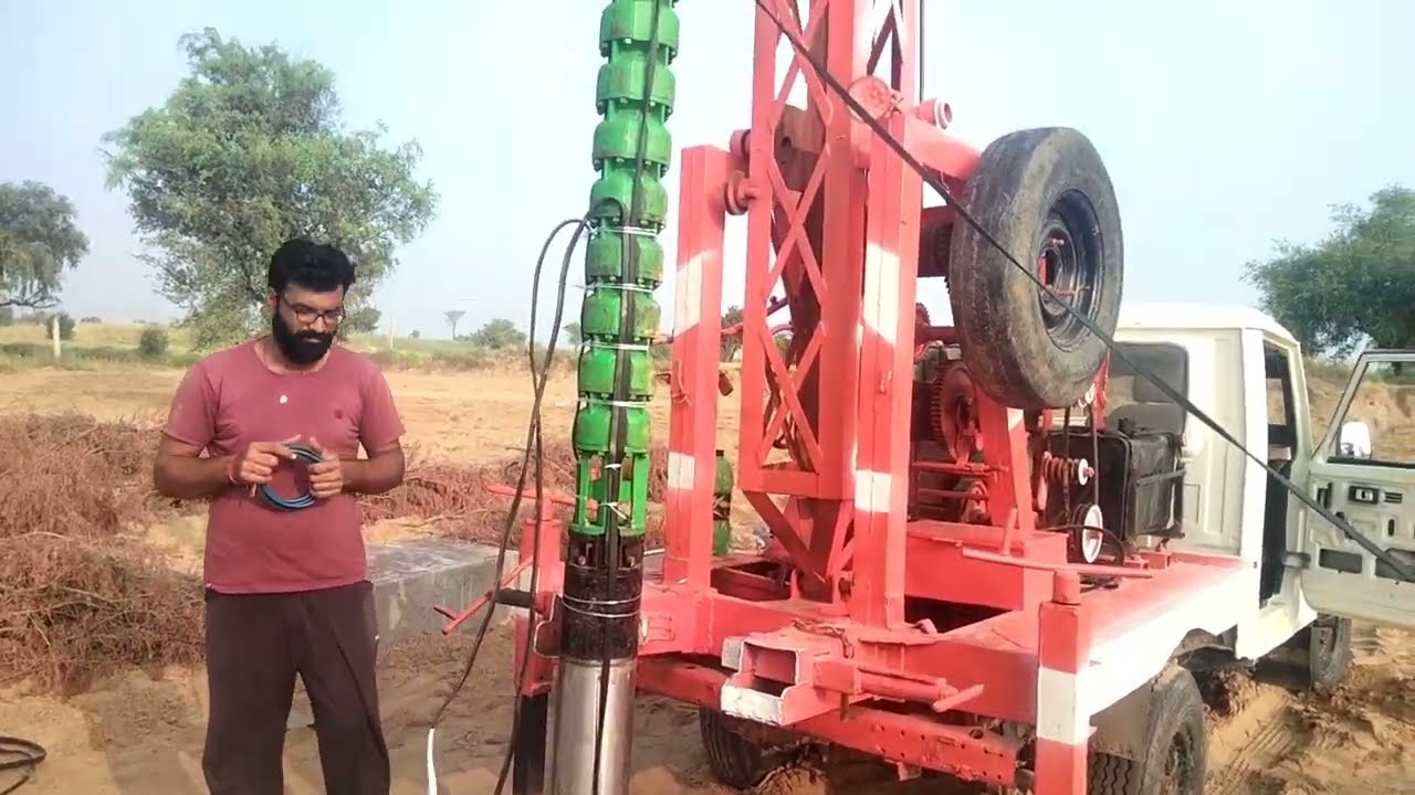 30 hp texmo submersible motor pump installation in deep borewell rajasthan