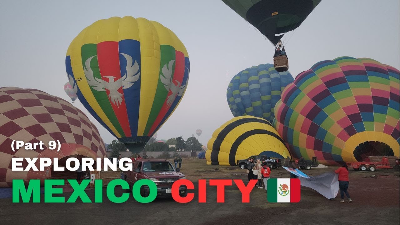 Hot Air Balloon Above Ancient Pyramids of Teotihuacan