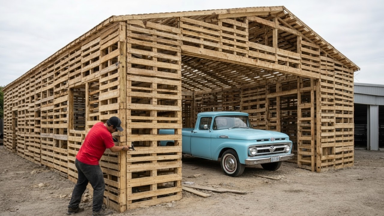 How a Man Built a Fully Insulated Garage Using Old Pallets | Start to Finish by @normalguydoesitall