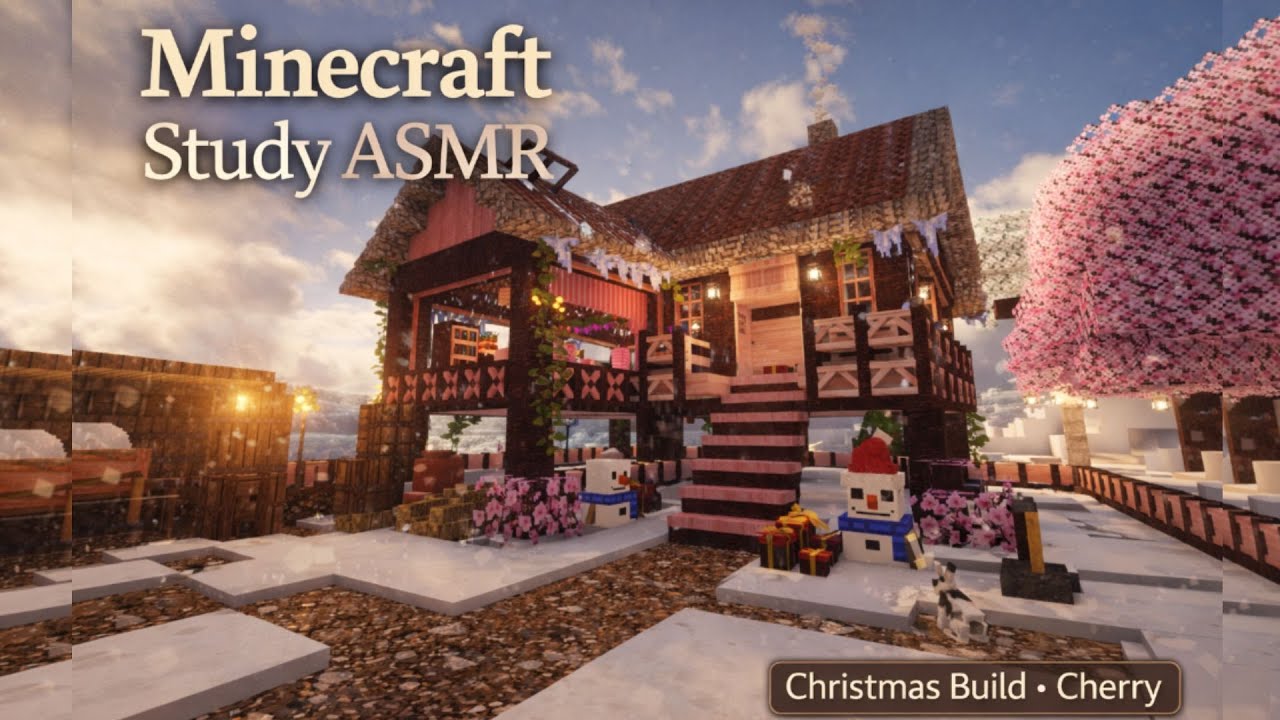 Minecraft Study ASMR – Cozy Christmas Building in the Snow (No Commentary)
