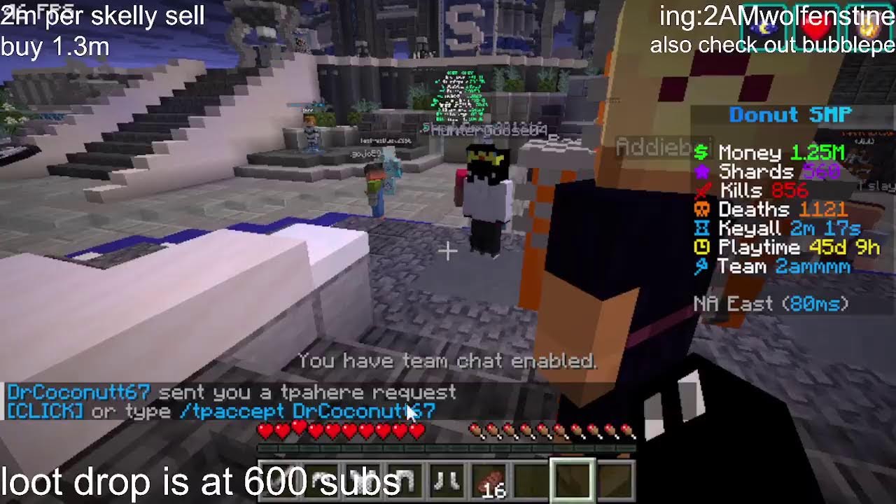 donut smp 250m loot drop at 600 subs!!!rating bases 500k!!! ing is 2AMwolfenstine!!!!!