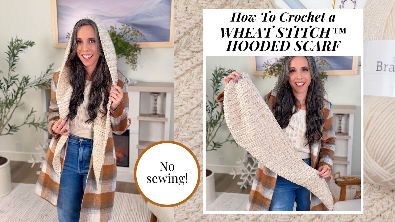 Wheat Stitch&trade; Hooded Scarf Crochet Pattern | Cozy Hood + Scarf in One