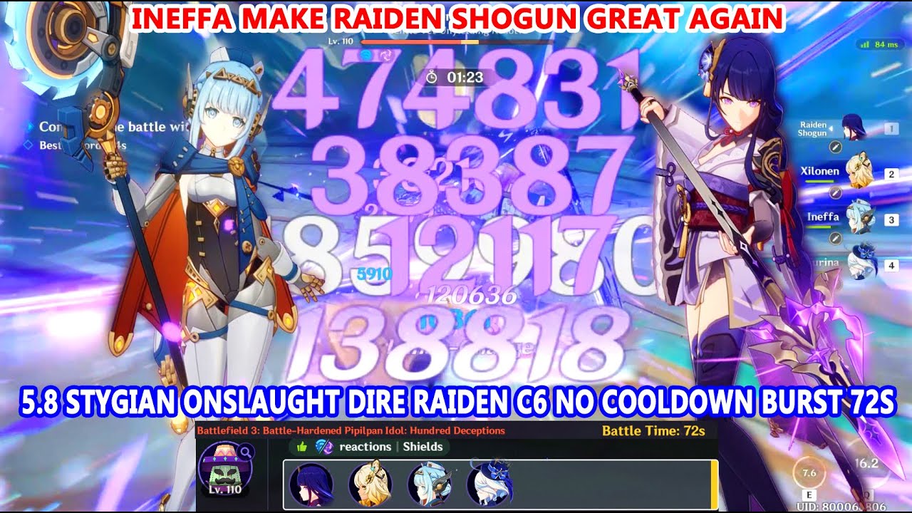 Ineffa Make Raiden Shogun Great Again : 5.8 Stygian Onslaught Dire Raiden C6 No Cooldown Burst 72s