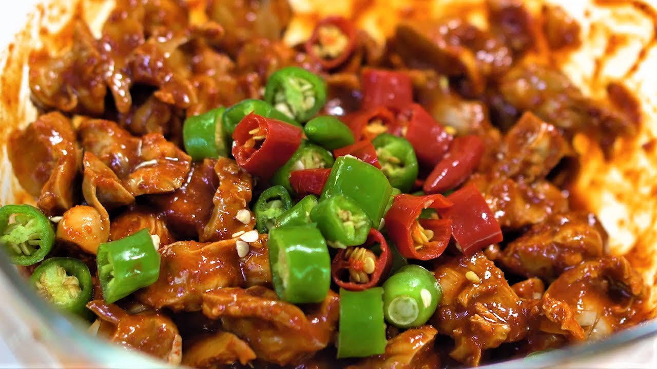 화끈쫄깃! 매운 닭똥집볶음 만드는법, 닭근위 손질법, 매운닭근위볶음 황금레시피(Spicy Stir-fried Chicken Gizzard)eng sub