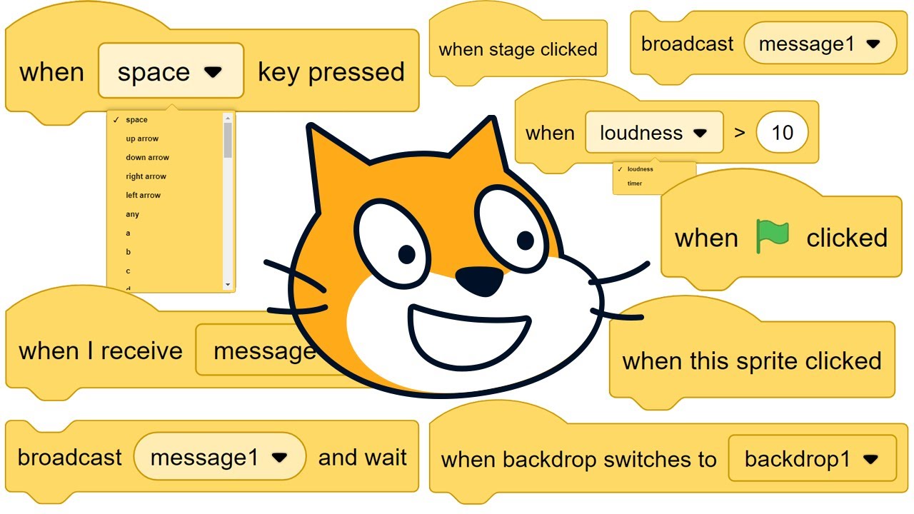 Как использовать каждый блок событий в Scratch