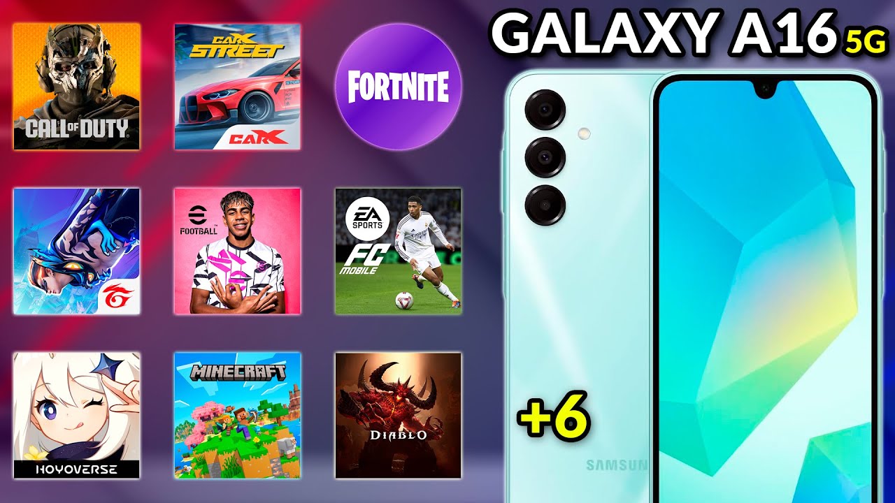 GALAXY A16 5G EM JOGOS - COD WARZONE, Free Fire, Minecraft, eFootball, FC Mobile, Fortnite, CarX + 8