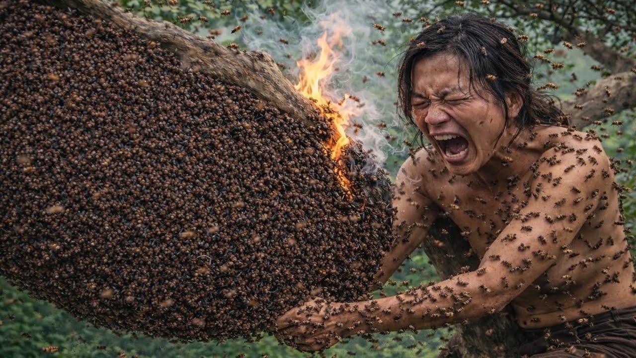 Harvesting a Giant Wild Honeycomb – Surrounded by Bees