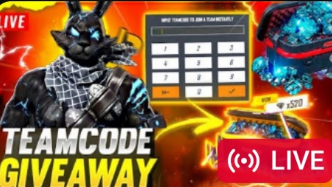 FREE FIRE TEAM CODE LIVE STREAM DIAMOND 💎 GIVEAWAY