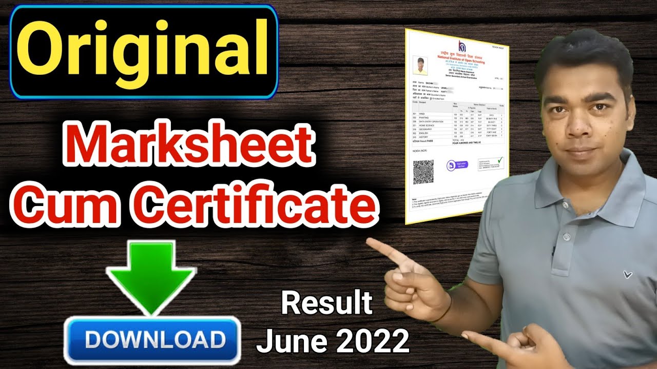 Original Certificate cum Marksheet Download | NIOS Result June 2022