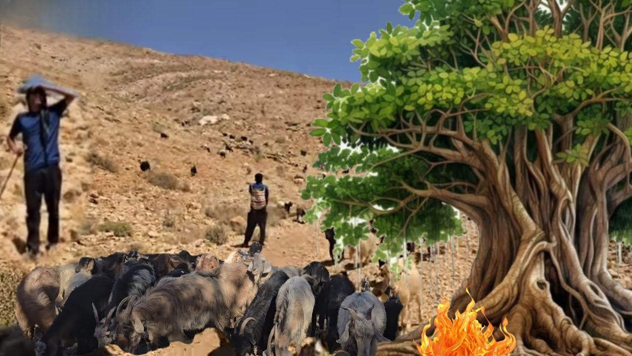 Crazy life in the pristine nature of Iran: Herding sheep by a nomadic boy in the mountains
