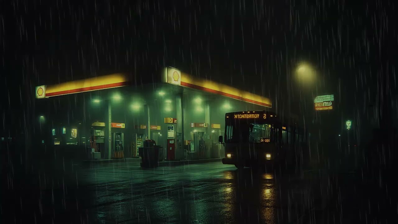 Stormy Night at an Empty Bus Stop 🌧️ Relaxing Rain Sounds for Insomnia Relief