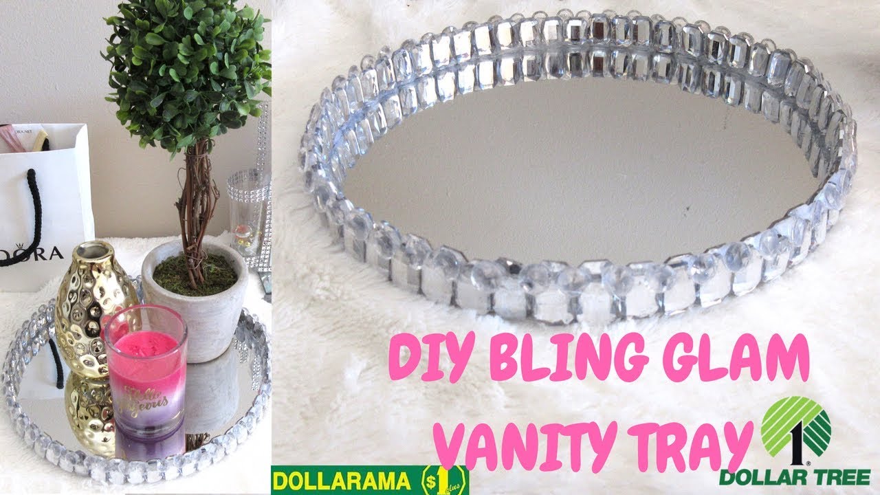 DIY DOLLAR STORE BLING GLAM TRAY,  DIY VANITY TRAY/DIY ROOM DECOR IDEAS