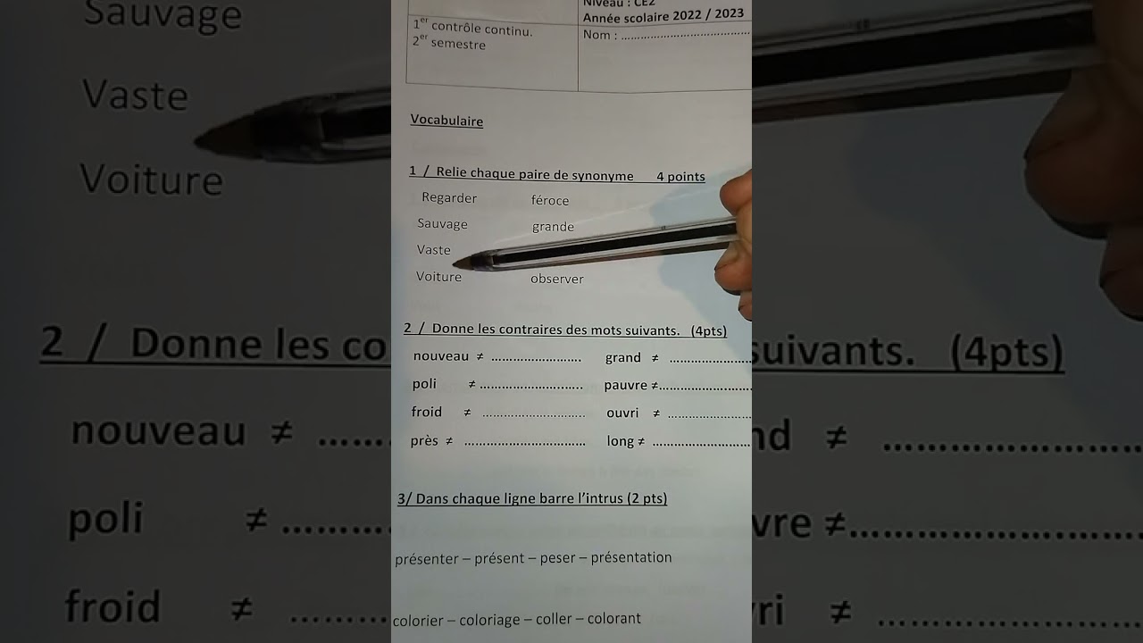 Contrôle continu 1/semestre 2 . Orthographe et vocabulaire