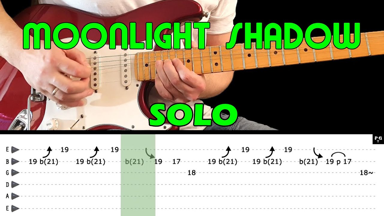 MOONLIGHT SHADOW - Guitar lesson - Guitar intro & solo (with tabs) - Mike Oldfield - fast & slow