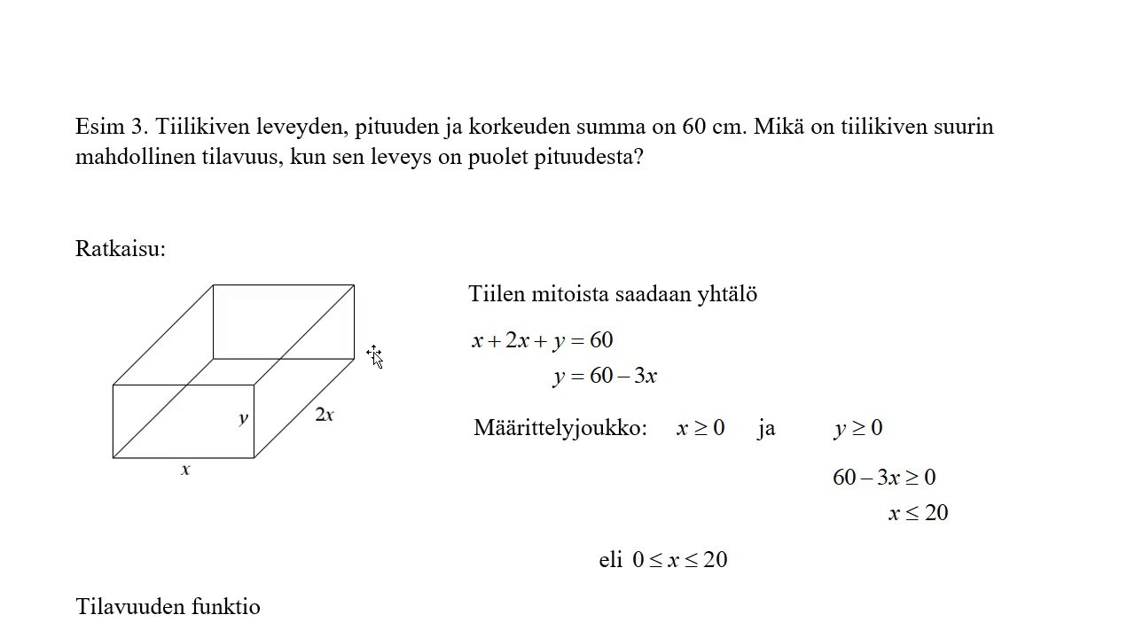6.1 Derivaatan sovelluksia - suurin ja pienin arvo sovellusteht&auml;viss&auml; e3