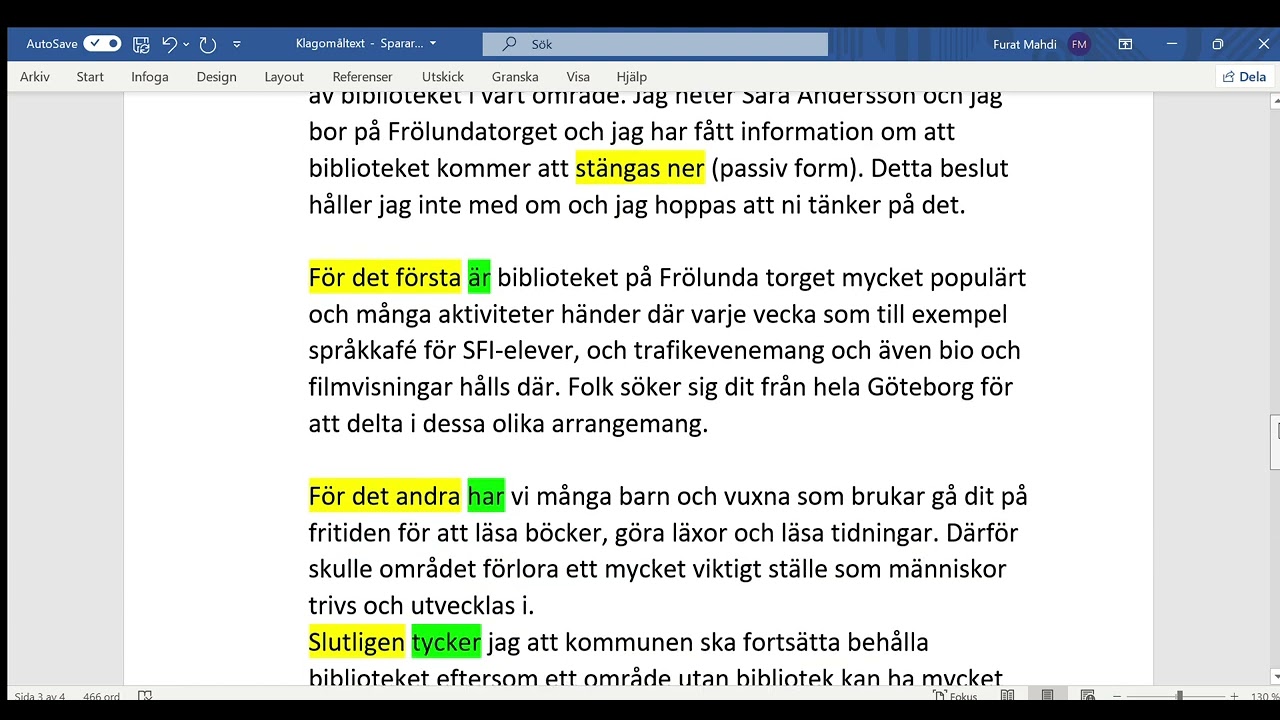Klagomål (Att skriva en formell text SFI kurs D)