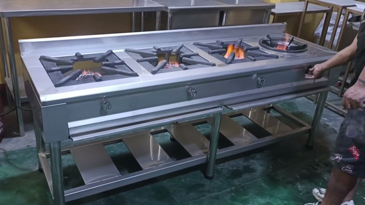 Cocina industrial de 3 hornillas y un wok acero inoxidable 304